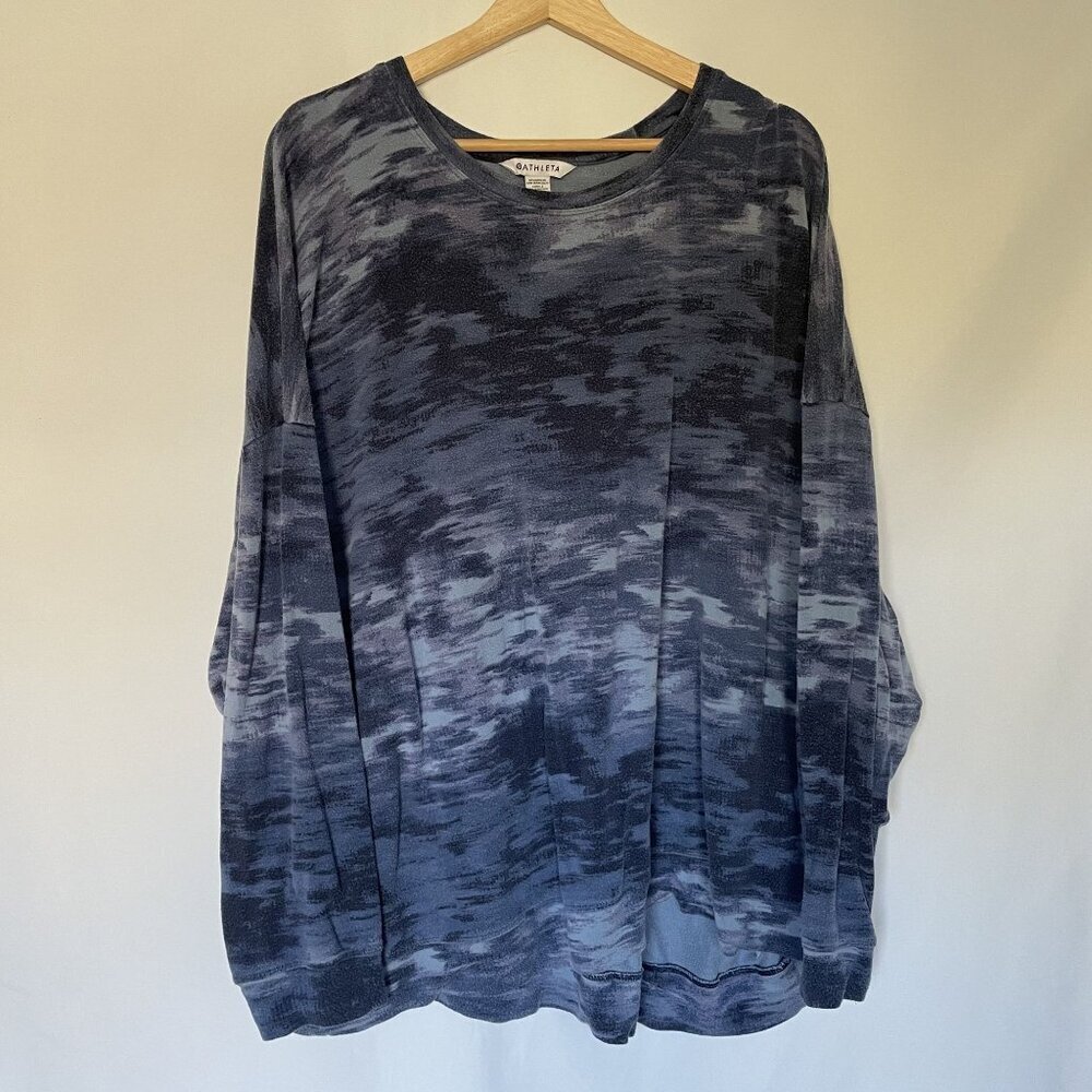 Athleta‎ navy blue tie dye style oversized long sleeved sweater top modal 3XL